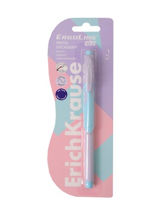 Ручка шариковая синяя ErgoLine Kids Stick&Grip Pastel 0,5мм, блистер, подвес, ErichKrause
