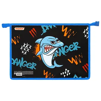 Папка для тетрадей А4 Angry shark  1 отд., картон/пластик, молния