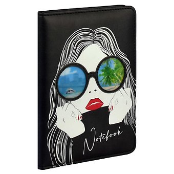 Записная книжка А6+ 96л кл. ДЕВУШКА В ОЧКАХ кожзам, поролон, аппликация с анимир.изображением, ляссе, инд.уп.
