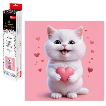 Алмазная мозаика Котенок с сердечком 30х30 см.