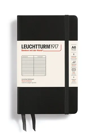 Записная книжка A6, 93 листа в линейку Classic, твердая обложка, черный, Leuchtturm1917