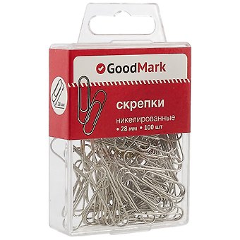 Скрепки 28 мм 100 штук, никель, GoodMark