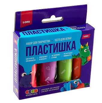 Тесто для лепки Пластишка, неоновые цвета, набор из 4 цветов