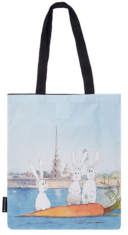 Сумка-шоппер СПб Заячий остров (черная) (текстиль) (40х32) (СК2024-274)
