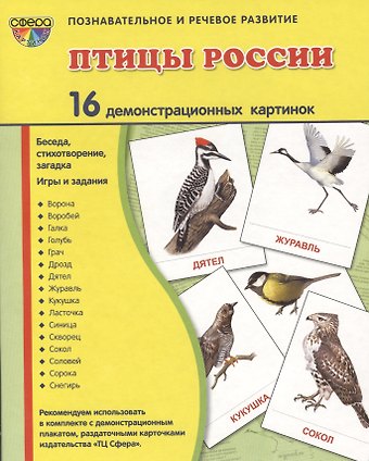 Татьяна Владиславовна Цветкова, Татьяна Константиновна Цветкова Птицы России. 16 демонстрационных карточек. Беседа, стихотворение, загадка. Игры и задания. Познавательное и речевое развитие