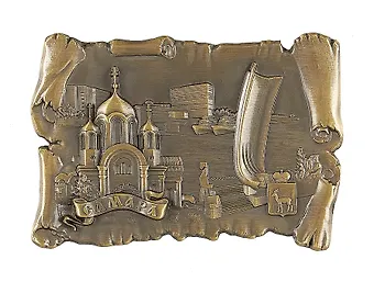 Магнит-свиток Самара.Собор-Ладья.Коллаж (металл) (цв.бронза) (027-2BR-55K9 )