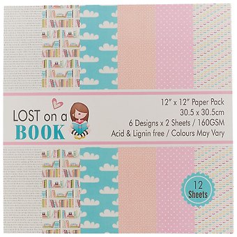 Бумага д/скрапбукинга Lost on a Book, 12*12 дюймов, 30,5*30,5 см, 6 дизайнов, 12 листов