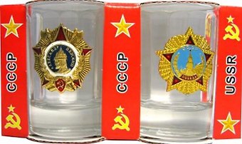 Сувенир, АКМ, Набор стопок Ордена с мет.знач 2шт., стекло CT-M-34-2