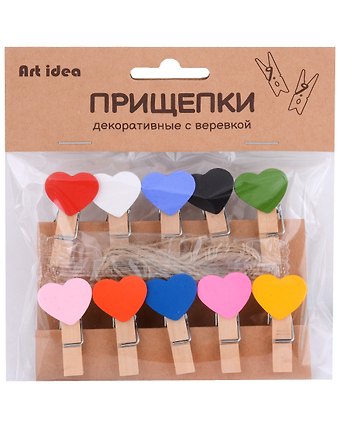 Прищепки декоративные с веревкой Сердечки