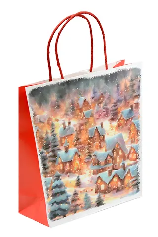 Пакет А4 32*26*12 Новогодние домики НГ, крафт