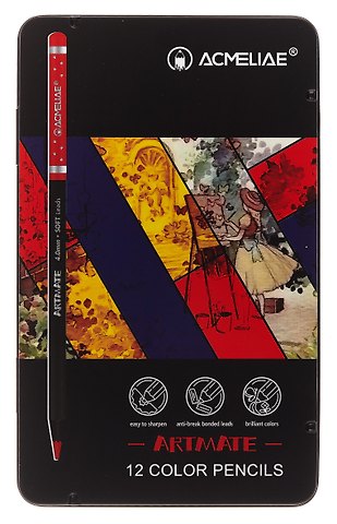 Карандаши цветные 12цв Blackwood Artmate мет.футляр, супермягкие, утолщ.грифель 4мм, ACMELIAE