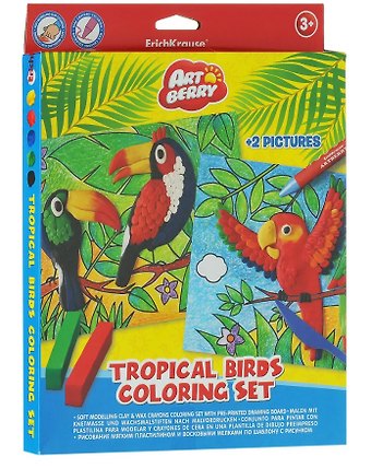 Набор д/творчества Tropical Birds Coloring Set ArtBerry®/Артберри (пластилин 6цв+воск. мелки 8цв+2 раскрас.) 36969