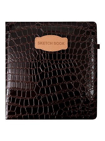 Скетчбук 200*200 80л "CROCO" коричневый, 140г/м2, слоновая кость, кожзам, резинка