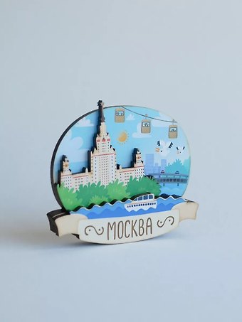 Магнит 3D из дерева Воробьевы горы, МГУ (Москва) (3D039)