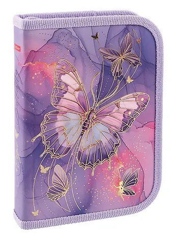 Пенал 1отд. Butterfly 19*13см, мат. ламин., 3D фольга, табл.умножения, инд.уп.