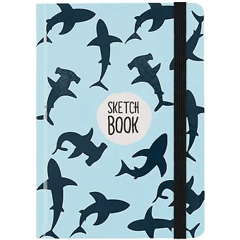 Скетчбук А5 80л Акулы лак 70г/м2, кремовая бумага, тв. переплет, выб. лак, резинка