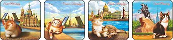Сувенир, АКМ Набор плакеток СПб. Коты 4шт. 450-4-CAT