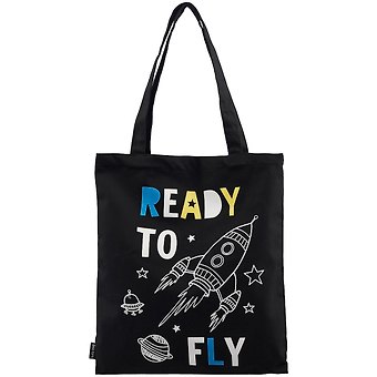 Сумка-шоппер Ready to fly (ракета) черная, текстиль 40см.*32см.