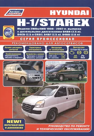 Хёнде  ЭЙЧ-1/Старекс. Модели 2WD&4WD 1998-2007 гг. выпуска с дизельными двигателями D4BH(2,5 л), D4CB(2,5 л CRDi), D4BF(2,5л),D4BB2,6 л).