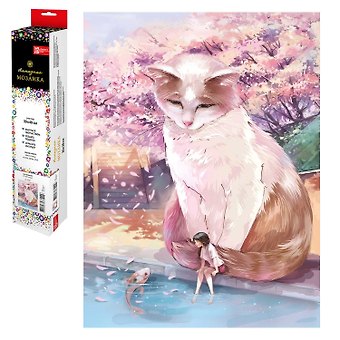 Набор для творчества. Алмазная мозаика Phoenix plus Кот в сакуре, 30 х 40 см