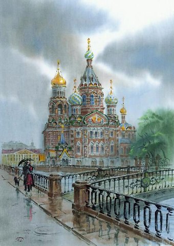 Постер Виды Санкт-Петербурга Спас-на-Крови(дождь) м/ф [ХА60-021]