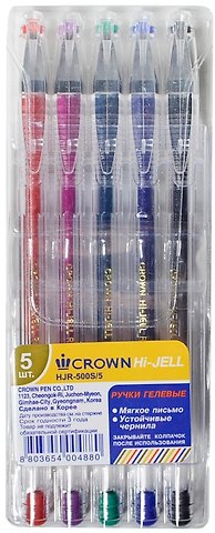 Ручки гелевые Crown, 5 цветов 0,5 мм