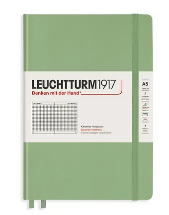 Книга для записей A5, 125 листов в клетку Classic, твердая обложка, шалфей, Leuchtturm1917