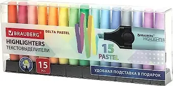 Текстовыделители 15цв DELTA PASTEL на подставке, пл/уп, BRAUBERG