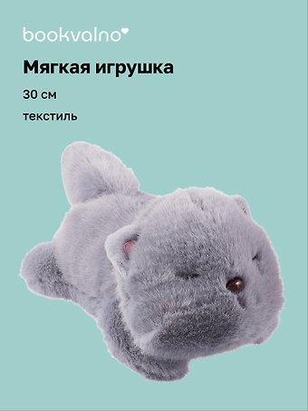 Мягкая игрушка Котик с закрытыми глазками (серый) (30 см), Bookvalno