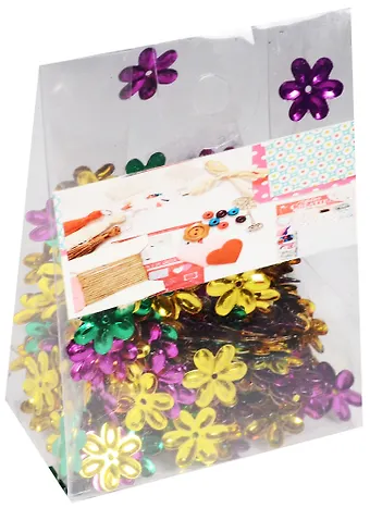 Пайетки в пластиковой упаковке с наклейкой, цветочки яркий микс (11-24140-J12)