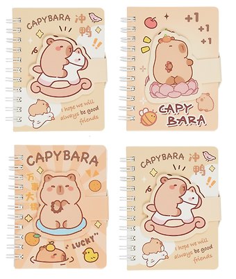 Записная книжка А7 80л лин. CAPYBARA спираль, карт.обл., липучка, ассорти