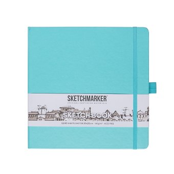 Скетчбук 20*20 80л "Sketchmarker" аквамарин, 140г/м2, слоновая кость, тв.обл.