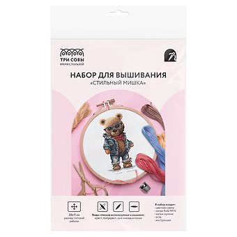 Набор для вышивания крестиком ТРИ СОВЫ Стильный мишка, 11х20см