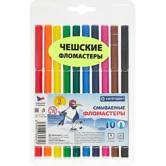 Фломастеры Centropen, смываемые 10 цветов