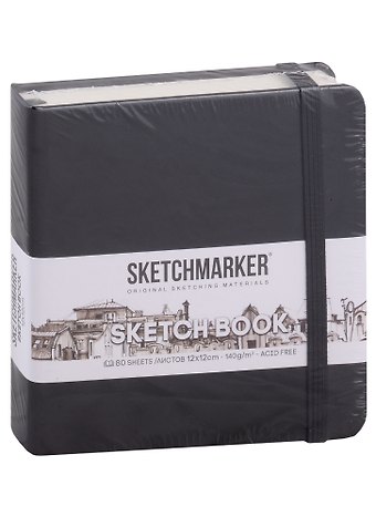 Скетчбук 12*12, 80 листов Sketchmarker черный, нелинованный, 140г/м2, слоновая кость