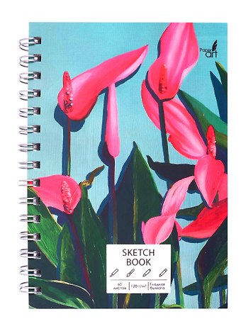 Скетчбук А5 60л SKETCHBOOK. Яркие цветы, 120г/м2, софт. тач, евроспираль