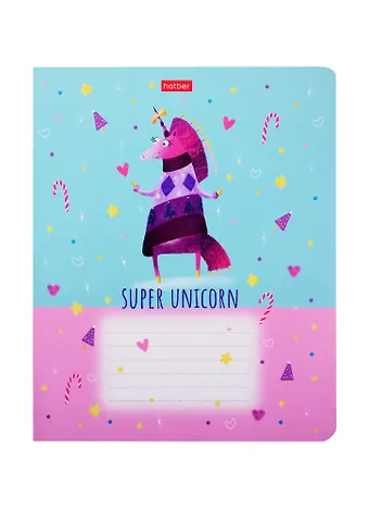 Тетрадь в клетку Hatber, Волшебный единорог, 12 листов, в ассортименте