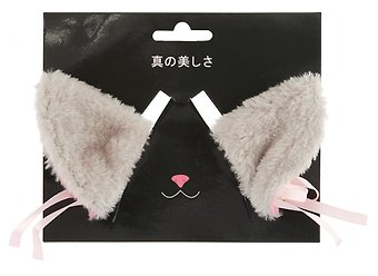 Заколки Аниме Ушки (серые) (иск.мех) (6х6) (2 шт) (12-DaKui-006)