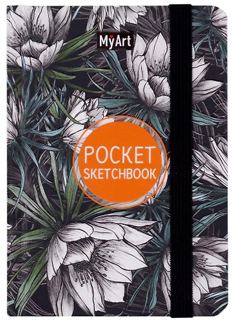 Скетчбук А6 48л Pocket Скетчбук. Ночной сад белый офсет, резинка, тв.обложка