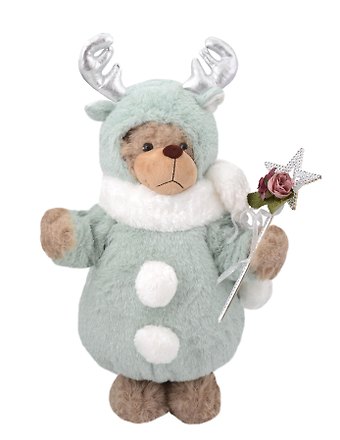 Мягкая игрушка Новогодний Мишка в костюме оленя (пластик, ткань) (20х40)