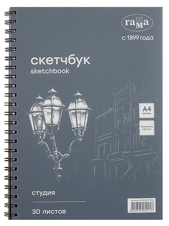 Альбом для графики А4 30л Студия черный, 140г/м2, спираль, Гамма