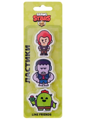 Ластики 3 штуки Brawl Stars. Кольт, Фрэнк, Спайк фигурные, блистер