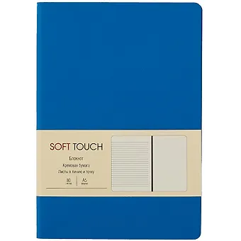 Книга для записей А5 80л Soft Touch. Космический синий иск.кожа, инт.обл., лин., тчк., нелин., ляссе, инд.уп.