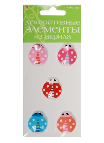 Декоративные элементы из акрила Набор №16 Божья коровка (2-336/16) (5шт.) (Hobby Time) (упаковка)