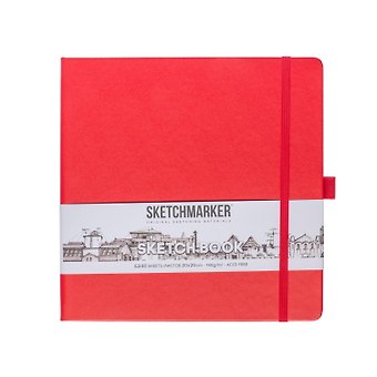 Скетчбук 20*20 80л "Sketchmarker" красный, 140г/м2, слоновая кость, тв.обл.