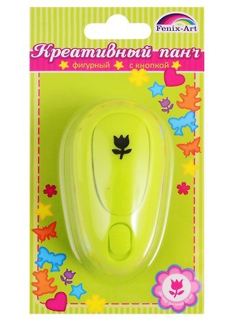 Панч-дырокол одинарный ТЮЛЬПАН рисунок/10мм, панч/68*34*32мм, зеленый, в блистере 45810