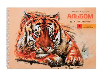 Альбом для рисования Listoff, Тигр, А4, 30 листов, на гребне