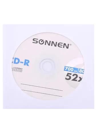 Диск CD-R 700Mb 52x, бум.конверт, 1шт, Sonnen