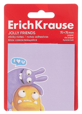 Блок 75*75 самоклеящийся 50л Jolly Friends ассорти, Erich Krause