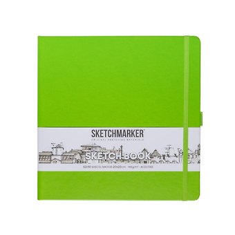 Скетчбук 20*20 80л "Sketchmarker" зеленый луг, 140г/м2, слоновая кость, тв.обл.
